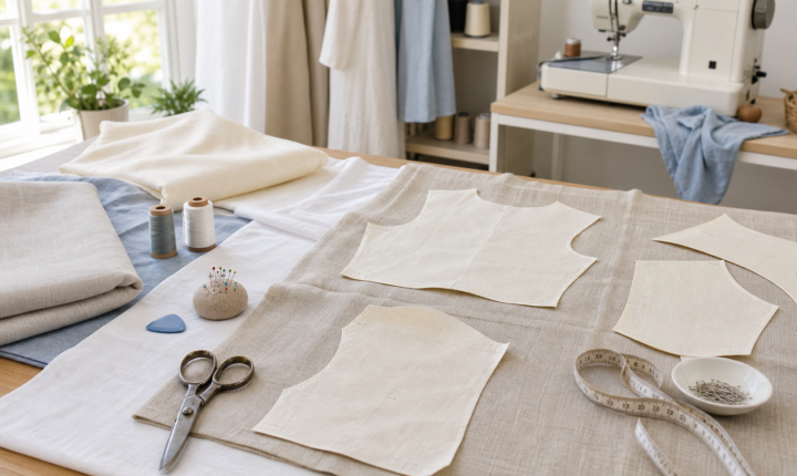Hai mẫu áo linen mùa hè gồm áo cổ bẻ ve phom rộng và áo trung niên xếp ly thân trước