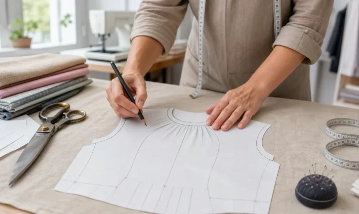 Rập giấy áo đầm cổ dún có dây rút và đường đề cúp thân trước